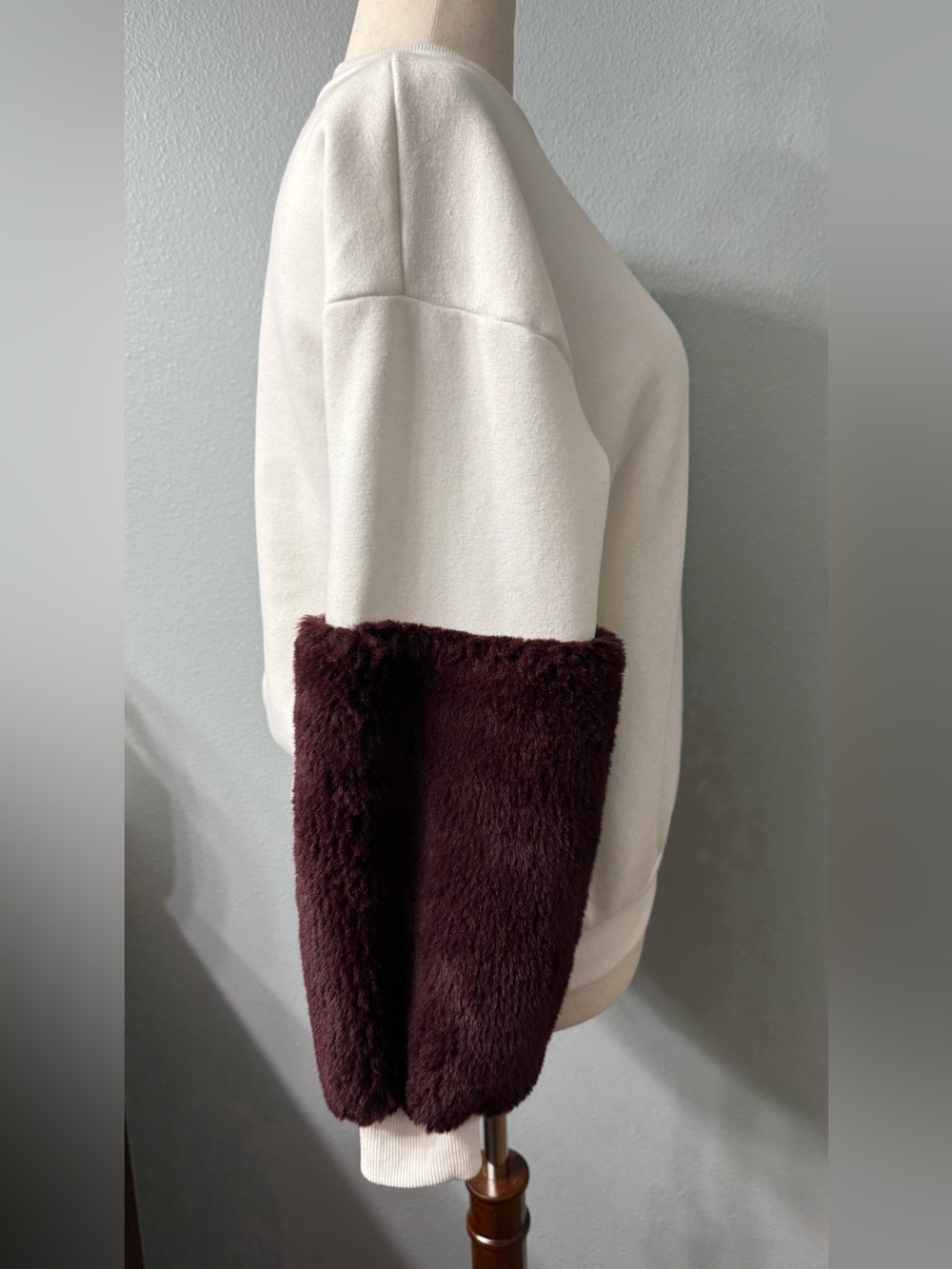 Timing Burgundy and Cream Sweatshirt with Faux Fur Sleeves - Picture 4 of 5